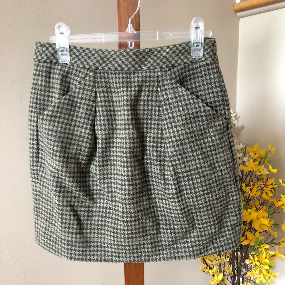 J.Crew Olive Houndstooth Wool Skirt (2)